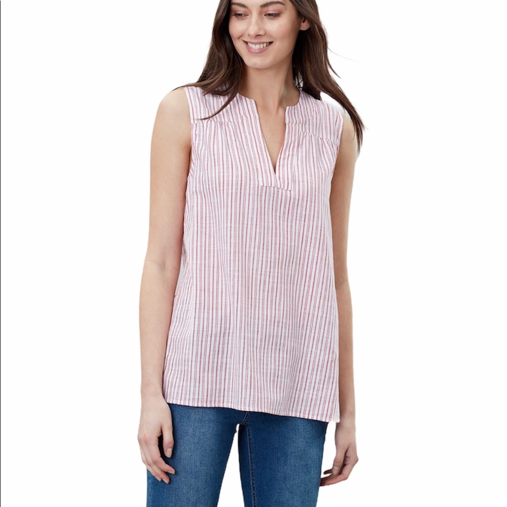 Joules Size 6 Sleeveless V-Neck Pink White Stripe Linen Blend Top NWT Coastal